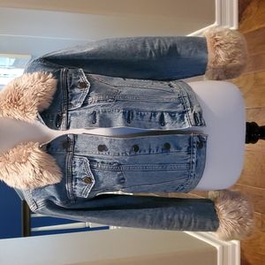 Reformation Jean Jacket with faux fur collar/cuffs